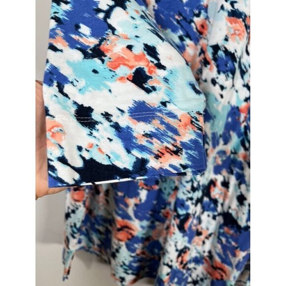 Chicos Top Women L Blue Tunic Floral Boho Western Office Coastal Classic Knit - Picture 4 of 12